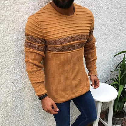 sanyamk Fall Vintage Patchwork Knitted Pullovers Men Clothing Winter Long Sleeve Striped Jumper Top Fashion Streetwear O-neck Sweaters