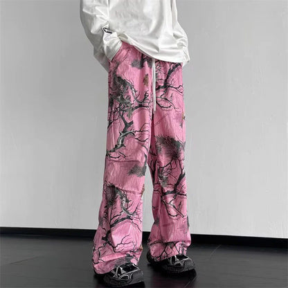 sanyamk Mens Y2k Tree Branch Graffiti Casual Pants 2024 New Genderless Fashion Loose Street Individuality Wide Leg Cargo Pants Unisex