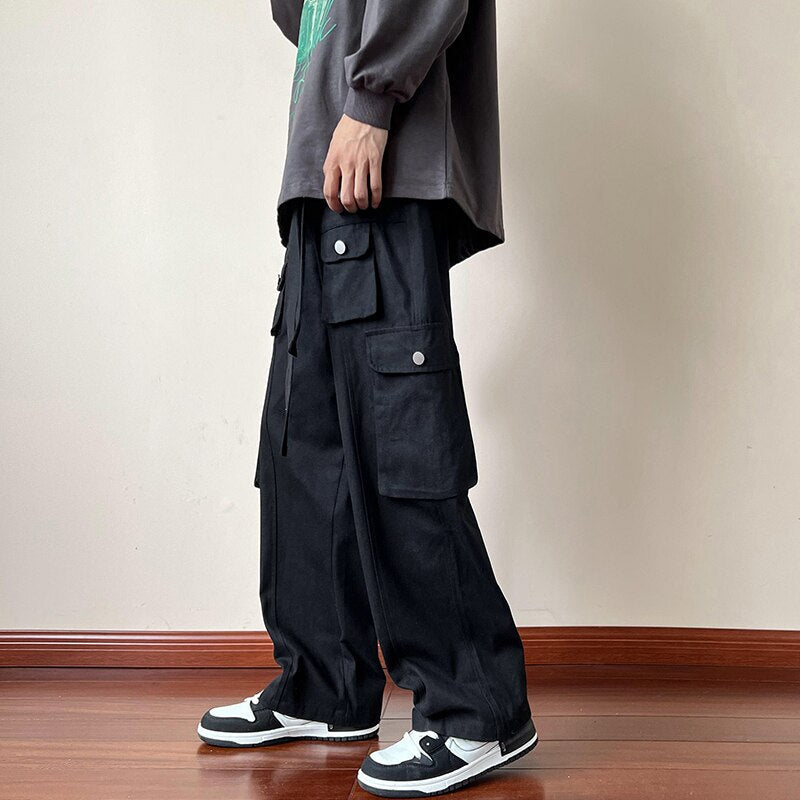 Bonsir High Street Casual Multi-pockets Overalls Men's and Women's New Autumn Cargo Pants Loose Straight Wide Leg Pants With Belt