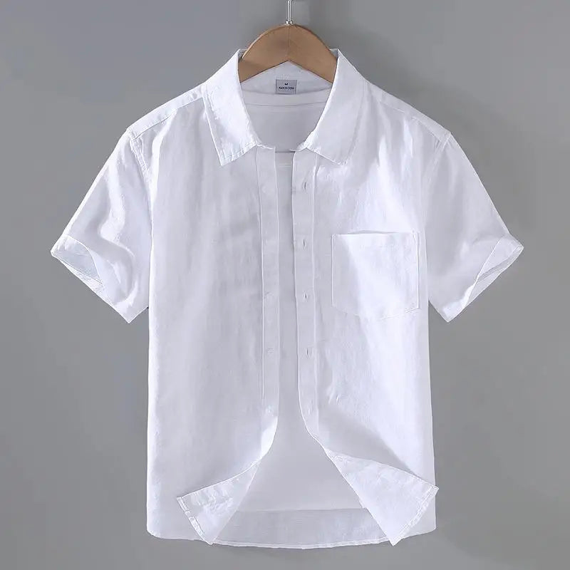 sanyamk Cotton Linen Hot Sale Men's Short-Sleeved Shirts Summer Streetwear Plain Color Stand Collar Casual Beach Style Plus Size M-3XL