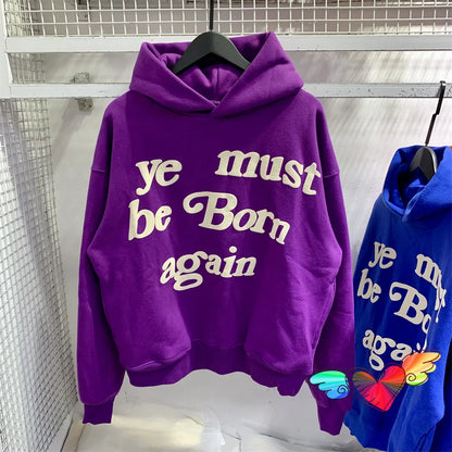 sanyamk Puff Print Kanye West Hoody Men Women 1:1 Pink Ye Must Be Born Again Hoodie Oversize Fit Pullovers CPFM Sweatshirts