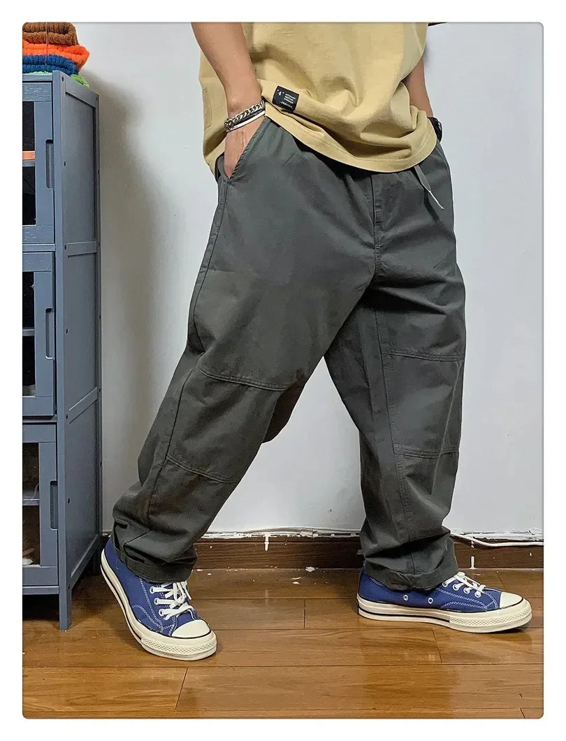 Bonsir Japanese Baggy Cargo Pants Men Clothing Streetwear Kahaki Work Casual Trousers Harajuku High Quality Straight Tactical