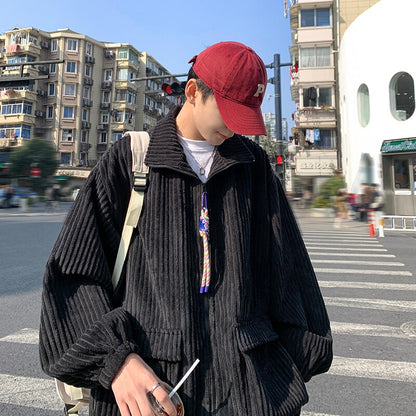 sanyamk Oversized Pleated Jacket Men Fashion Green Beige Black Baseball Jacket Men Streetwear Loose Hip Hop Bomber Jacket Mens Outwear