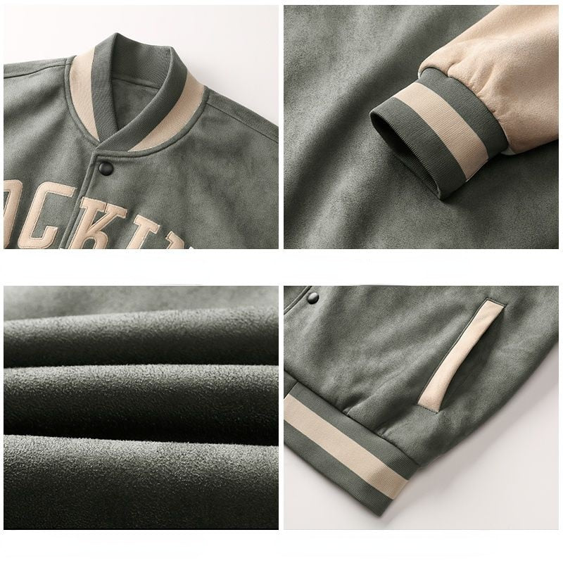 Bonsir Vintage Letter Embroidery Suede Jackets Men Baseball Uniforms Coats Trend All-match Autumn Spring Streetwear Couple Loose Top