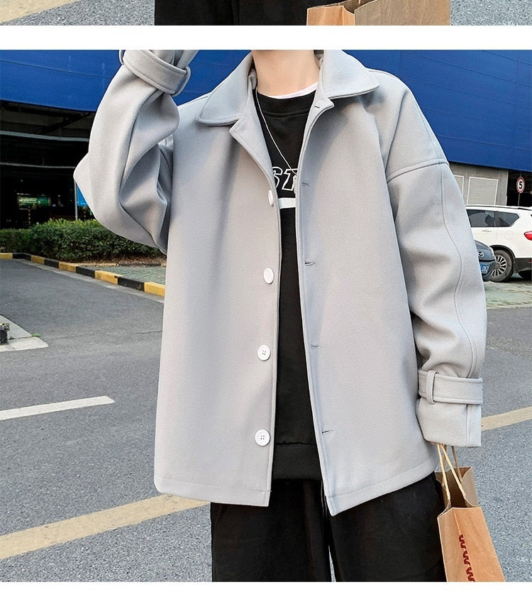 Bonsir Fashion Men's woolen Coats Solid Color Single Breasted Lapel Long Coat Jacket Casual Overcoat Casual Trench Autumn and Winter