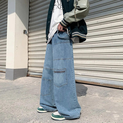 sanyamk Streetwear Spring Autumn Baggy Jeans Men Blue Wide Leg Denim Men's Pants Casual Fashion Oversize Straight Trousers