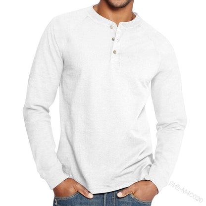 Bonsir Men's T-shirt Top Spring Autumn Fashion Solid Color Buttons Pullover T-shirt Women's Casual Long Sleeve Round Neck Loose T-shirt