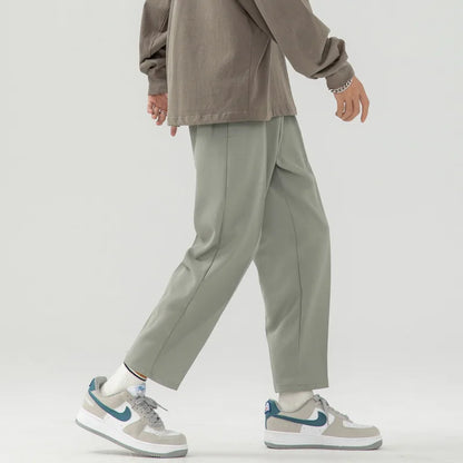 sanyamk   -  Solid Color Suit Pants Men Fashion Society Mens Dress Pants Korean Loose Straight Wide Leg Pants Mens Office Formal Trousers