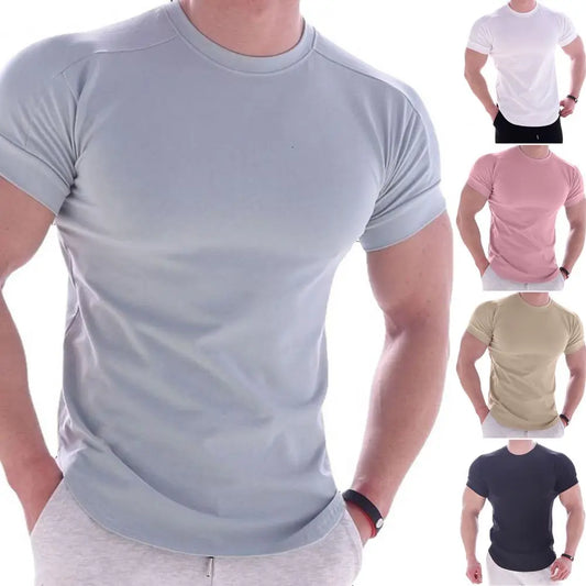 sanyamk Skin-touch Milk Silk Men T-shirt O Neck Solid Color Short Sleeves Summer T Shirt for Men 2024 Sweat Absorption Casual Men Tops