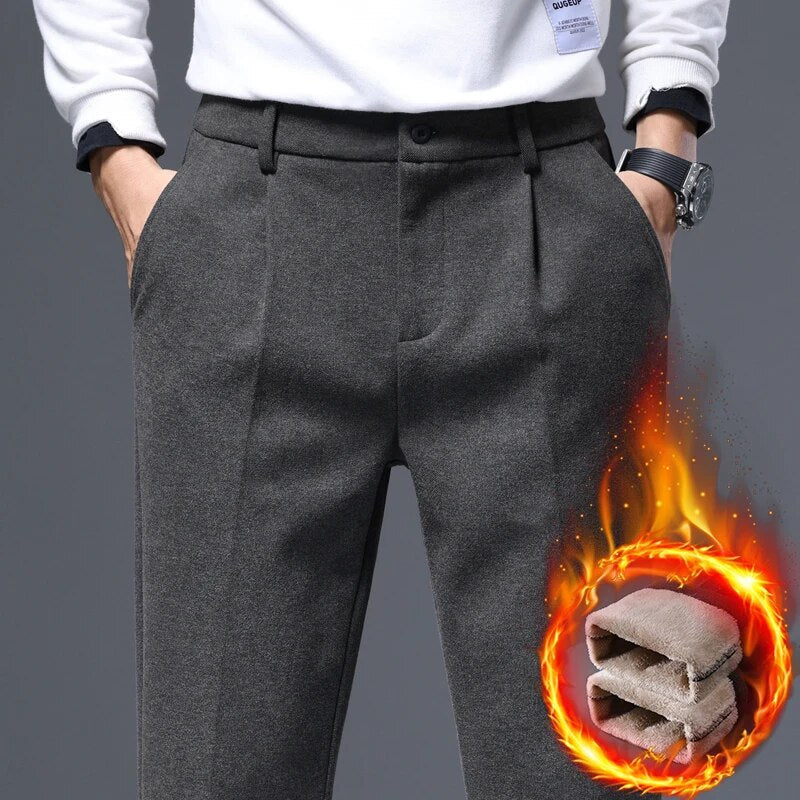 Bonsir Men's Autumn Winter High Quality Business Casual Woolen Suit Pants Casual Office Comfortable Work Pants Loose Male T142