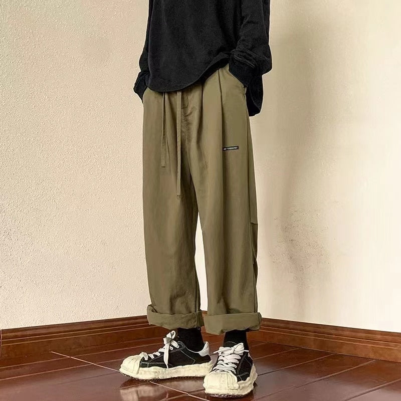 sanyamk Men's Workwear Black/khaki/green Color Trousers Loose Japanese Style Fashion Casual Pants Hip-hop Style Straight Pants