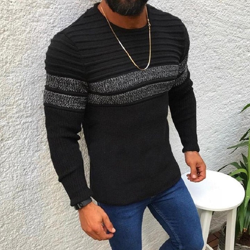 sanyamk Fall Vintage Patchwork Knitted Pullovers Men Clothing Winter Long Sleeve Striped Jumper Top Fashion Streetwear O-neck Sweaters