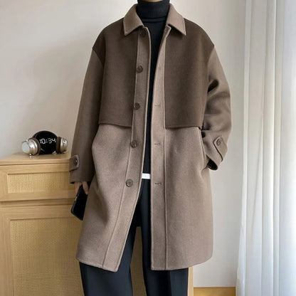 sanyamk Mens Trench Coat Contrast Business Casual Cape Coat Autumn Streetwear Fashion Korean Commuter Long Coat Men'S Clothing 2024