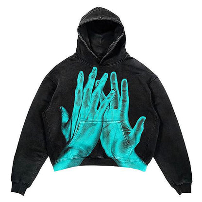 sanyamk Oversized Palm Fancy Print Hoodie Men and Women 2023 Punk Y2K Street Loose Casual Gothic Retro Clothes Tops Hoodies