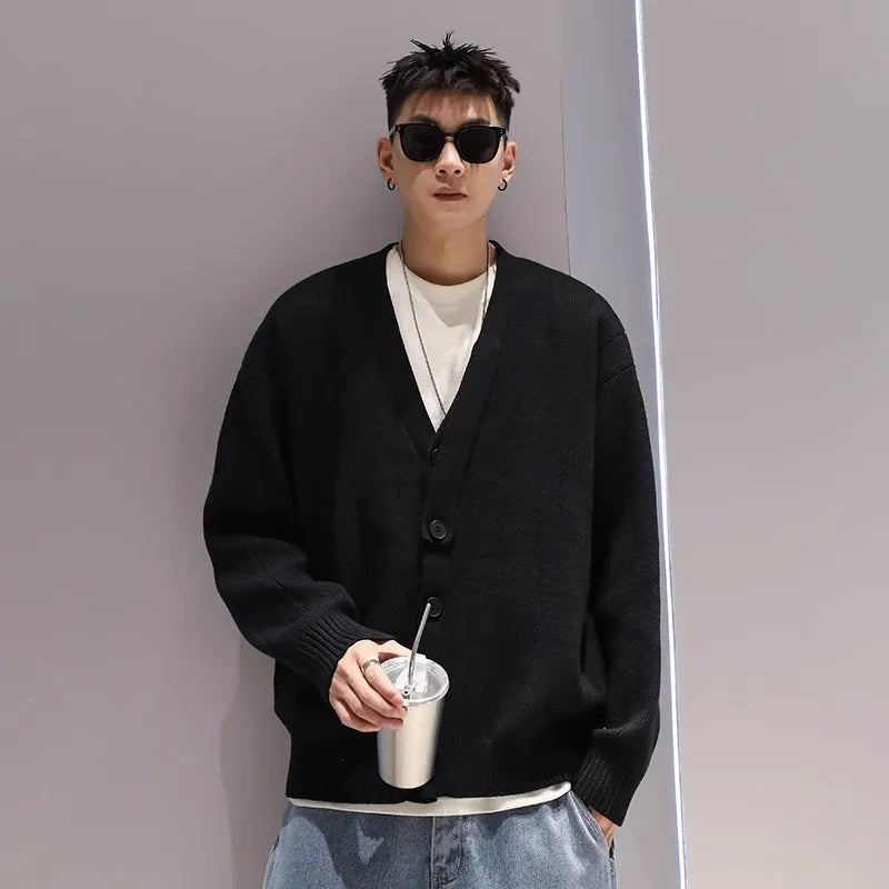 sanyamk Knit Cardigan Male Korean Style Sweater Coat Men Old Money Autumn Winter Loose Casual Men's Long Sleeve Streetwear