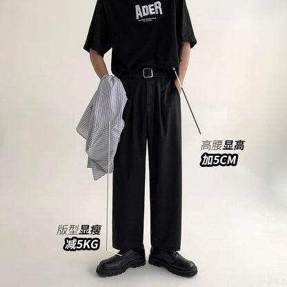 sanyamk Korean Fashion Men Western Pants Loose Solid Color Straight Wide Leg Casual Suit Pants Male Summer New Streetwear Trousers