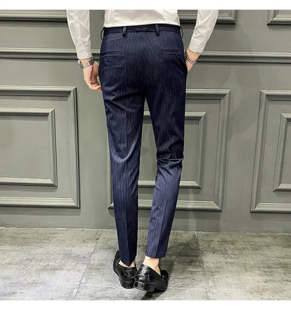 sanyamk Striped Formal Suit Pants Men Spring New High-quality Business Casual Stretch Slim Straight Trousers Brand Mens Clothing