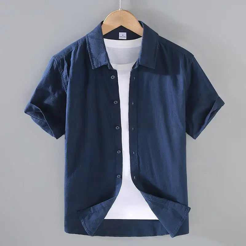 sanyamk Cotton Linen Hot Sale Men's Short-Sleeved Shirts Summer Streetwear Plain Color Stand Collar Casual Beach Style Plus Size M-3XL