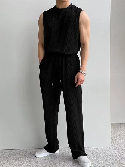 sanyamk Men Clothing Summer New Men's Ice Silk Sleeveless Tank Top Trousers Set Thin Loose Casual Daily Two Pieces Stylish Sets