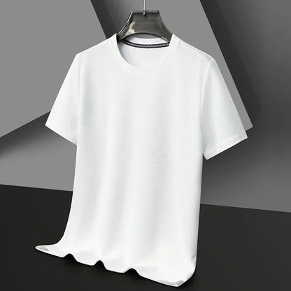 sanyamk 2024 Summer New Waffle Round Neck Short Sleeved Men T-shirt Minimalist Solid Color Male Top