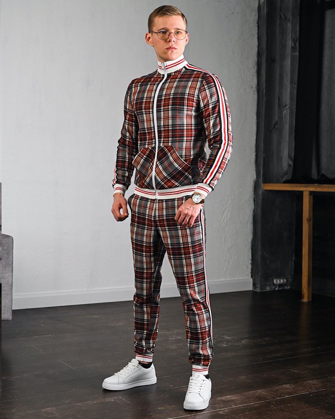 sanyamk New men's tracksuit Fashion Plaid Man Sets Trendy Brand Casual Sportswear Spring Autumn Jacket + Pants 2 Piece Set 3D Print