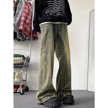 sanyamk Autumn New Jeans Men 2024 Wide Leg Jeans Male Vintage Loose Denim Pants Harajuku Yellow mud Mopping Trousers Streetwear Clothes