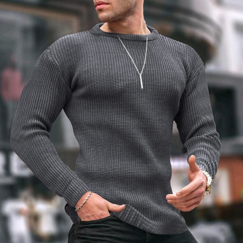 Bonsir Autumn Winter Mens Sweaters Casual Slim Fit Long Sleeve Crew Neck Knitting Tops For Men Fashion Solid Color Basic Knit Sweater