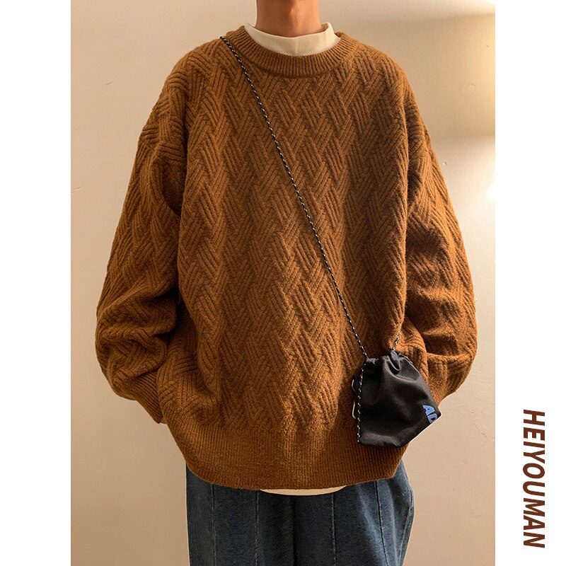 Bonsir Winter Sweater Men Warm Fashion 4 Colors Casual Retro Knit Pullover Men Korean Loose Long Sleeve Sweater Mens Jumper Clothes