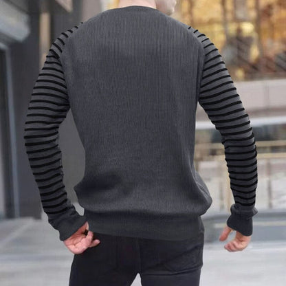 sanyamk Casual Striped Long Sleeve Sweaters Men Autumn Fashion Crew Neck Knitted Pullovers Tops Spring Mens Clothes Vintage Sweater Top