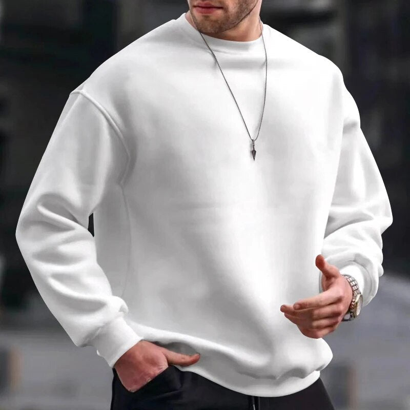 Bonsir Autumn Solid Liner Fleece Sweatshirts Casual Men Long Sleeve O-Neck Pullovers Hoodie Winter Soft Clothing Loose Pullovers