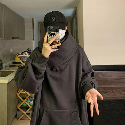 sanyamk  -  Harajuku High Collar Loose Hoodie Spring Hip Hop Sweatshirt Hooded Baggy Fashion Streetwear Black/Gray Long Sleeve Men Hoodies