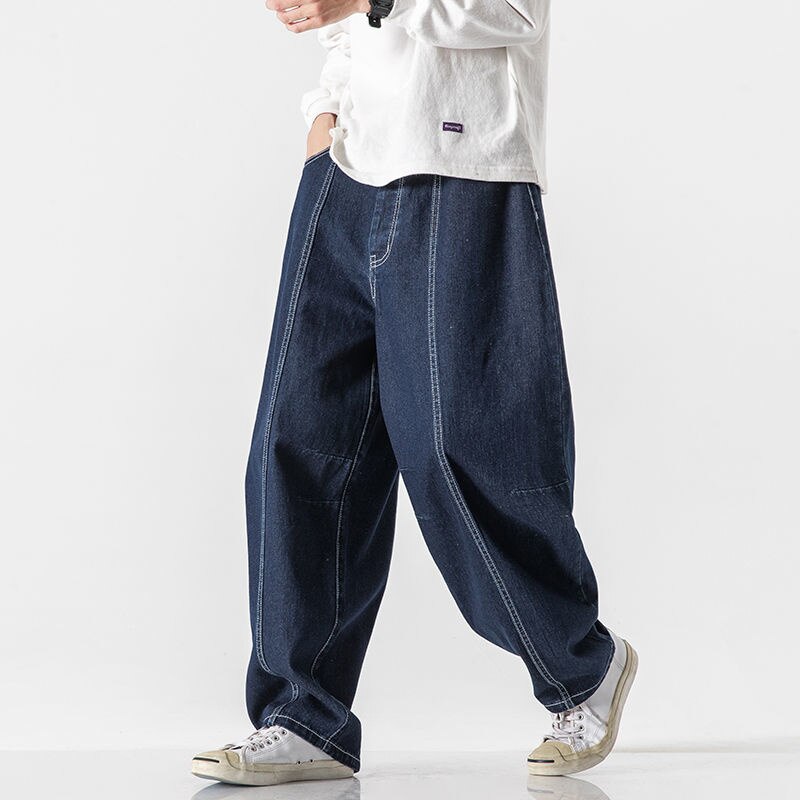 sanyamk Wide Leg Jeans Japanese Style  Fashion Brand High Waist Denim Pants Blue Harajuku Hip Hop Male Casual Trousers