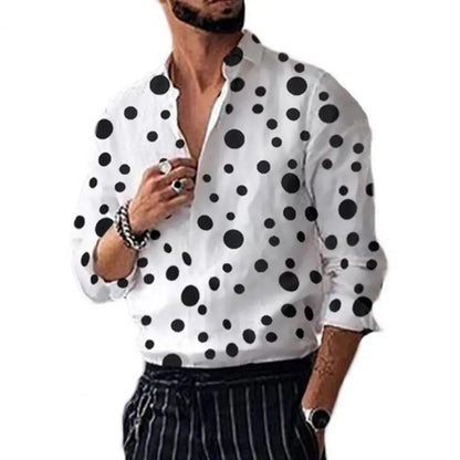 sanyamk Polka Dot Print Men Shirt Turn-down Collar Long Sleeves Loose Dot Printed Male Casual Shirt for Man Tops Men's Clothing camisas