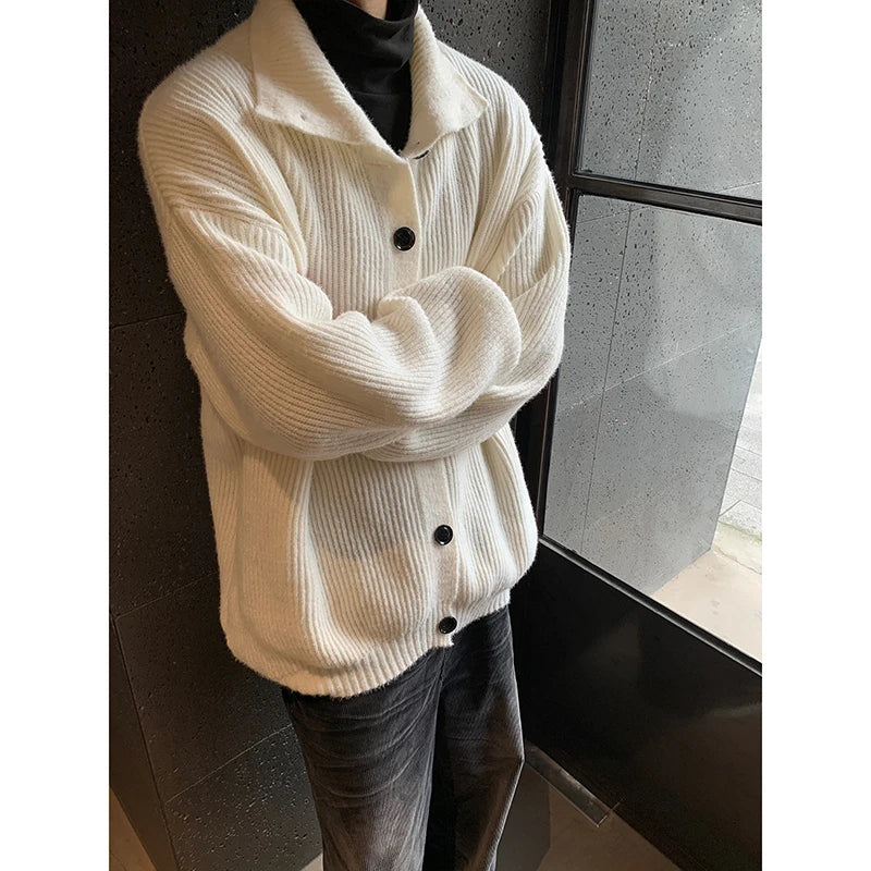 sanyamk Solid Cardigan Sweater Men Korean Lazy Leisure Knitted Sweaters Hip Hop Streetwear Loose Simple Knitwear Coat Male Clothes