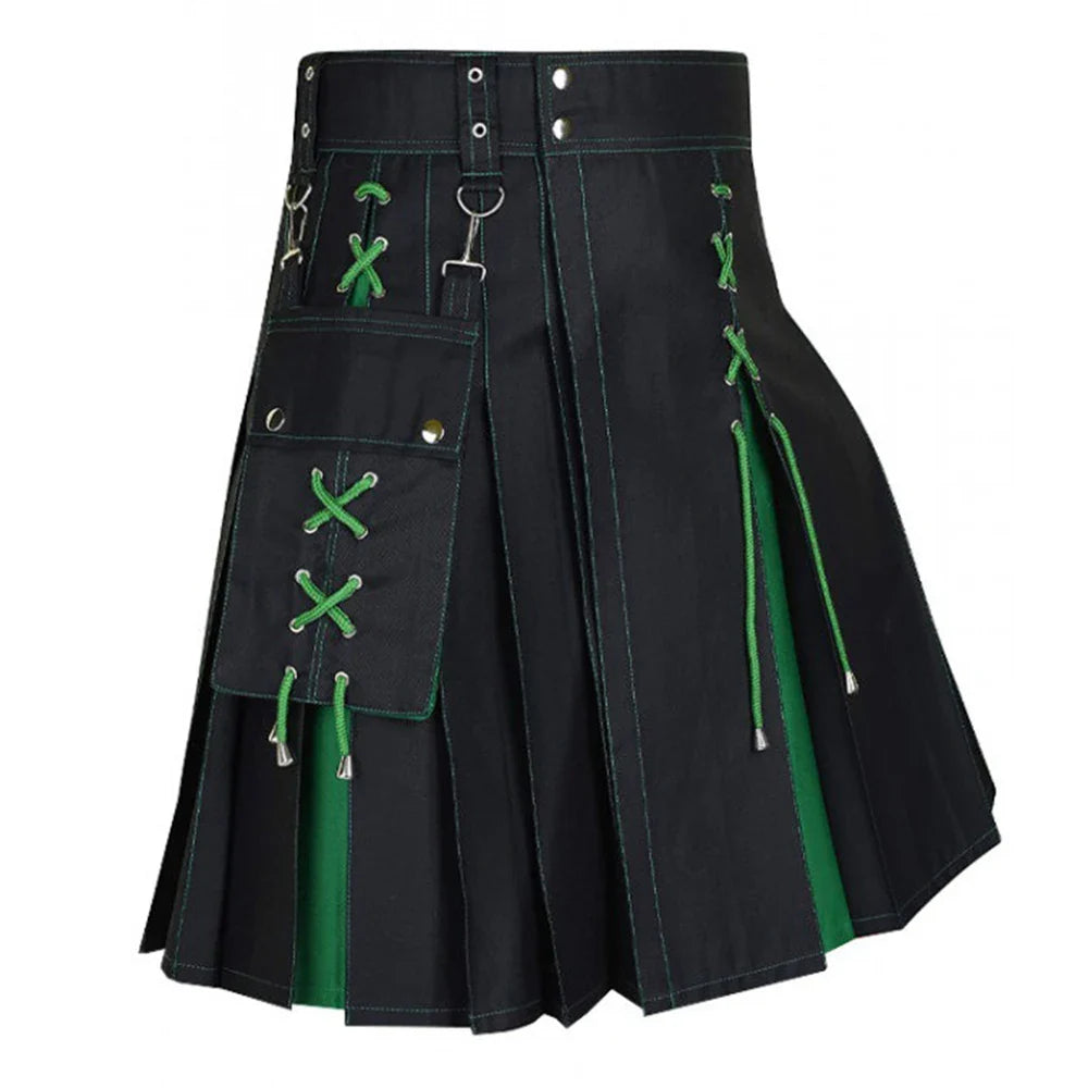 sanyamk Mens Pocket Tie Rope Scottish Skirt 2024 New Genderless Casual Fashion Medieval Retro Steampunk Contrast Color Skirt Unisex