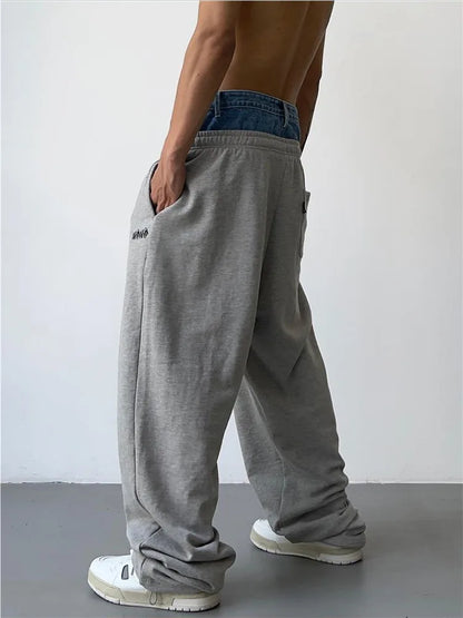 sanyamk Hip Hop Grey Sweatpants Sports Pants Button Jean Elastic Waist Pants Loose Trousers Y2K Casual Sportwear Pants Joggers