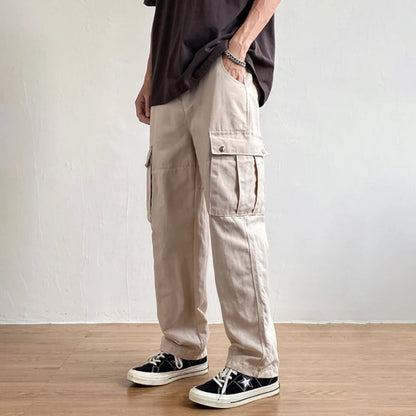 sanyamk Pocket Cargo Nine-Point Pants For Men In Autumn American High Street Hip-Hop Loose Straight Wide-Leg Casual Long Pants For Men