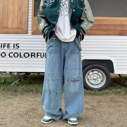 sanyamk Streetwear Spring Autumn Baggy Jeans Men Blue Wide Leg Denim Men's Pants Casual Fashion Oversize Straight Trousers