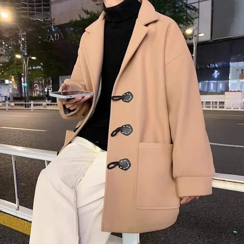 sanyamk Men Korean Fashion Winter Jacket Coats Wool Coat Mens Oversized Harajuku Overcoat Male Japanese Streetwear Jackets