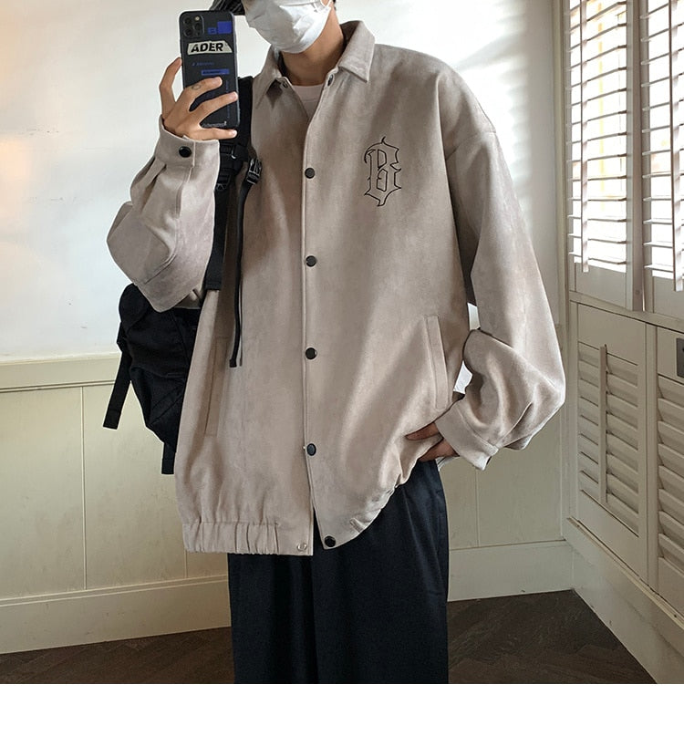 sanyamk High class, super good-looking coat, male fashion ins, spring and autumn fat man, large American vintage, suede embroidered