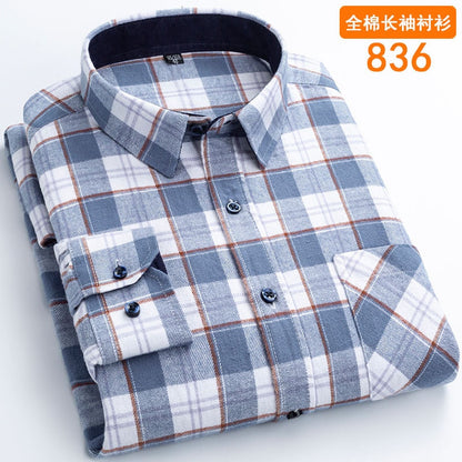 Bonsir 6XL autumn winter Flannel business casual iron free 100% cotton plaid long sleeve men's shirt large quality wrinkle resistant