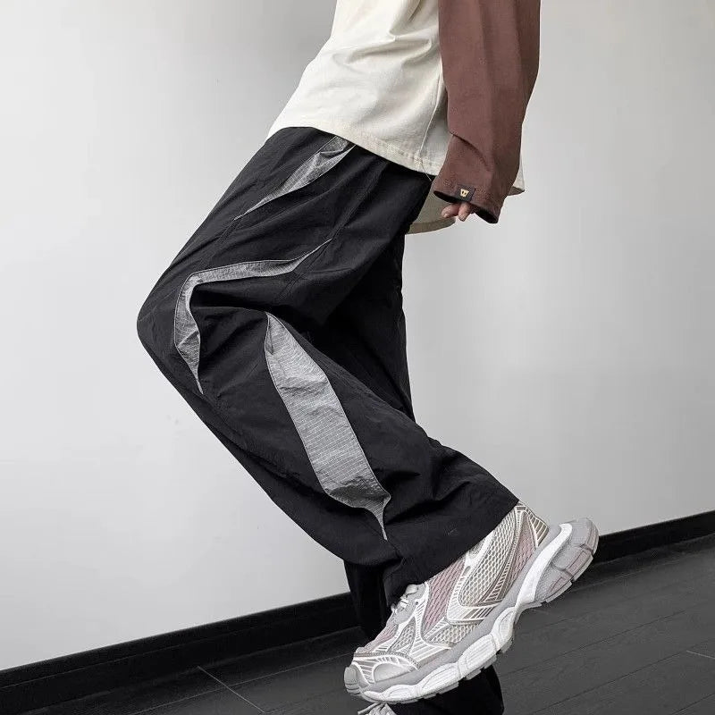 Bonsir American Streetwear Men Clothing Straight Pants Spring Autumn New Fashion Harajuku Oversize Elastic Waist Casual Wide Trousers