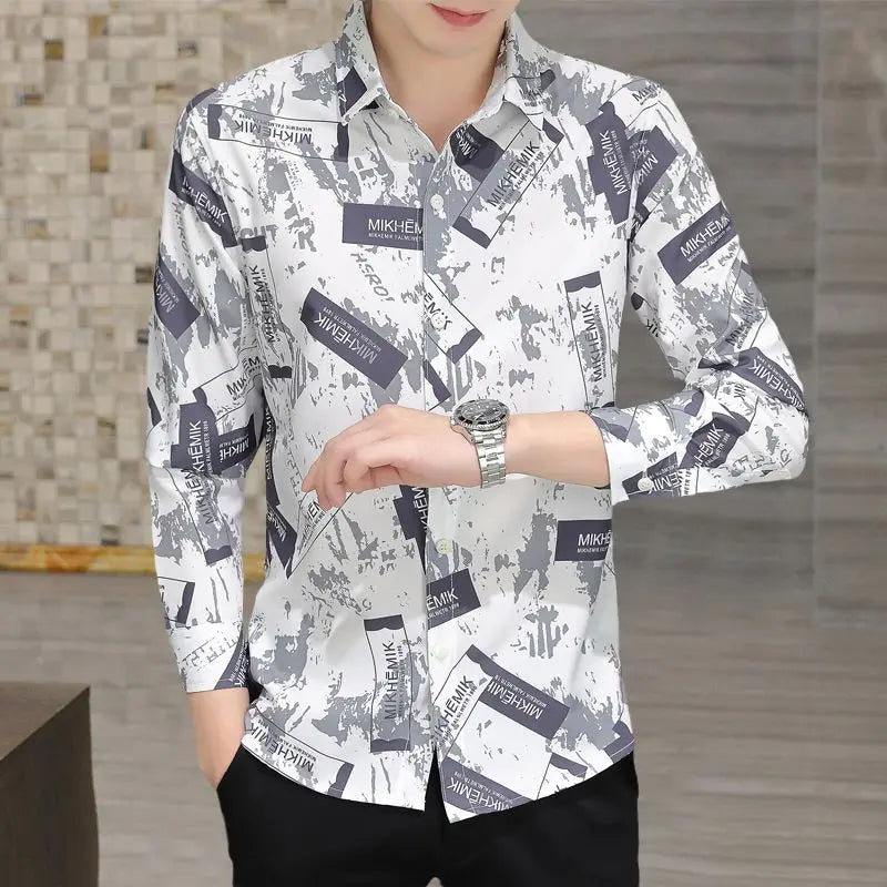 sanyamk Spring Summer Polo-neck Fashion Printed Long Sleeve Blouse Homme Vintage Buttons Top Men Personity Trend Shirt Hombre Cardigan