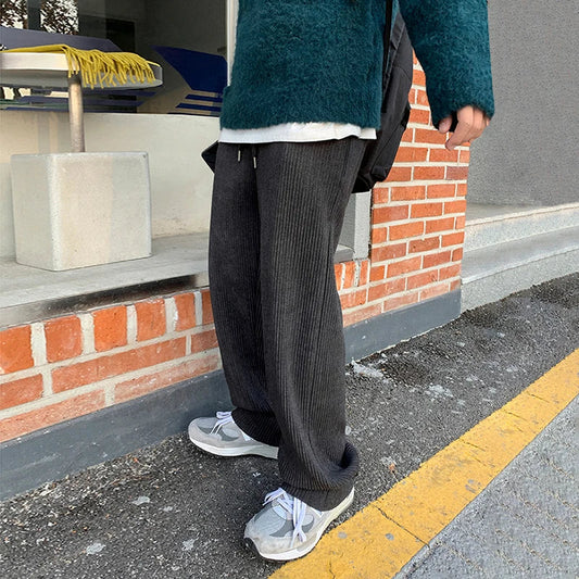 Bonsir Men's Cotton Corduroy Casual Pants Man Oversize Wide Pant Baggy Loose Long Trousers Male Clothing Autumn Winter L25