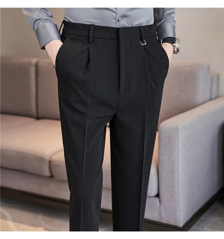 Bonsir Autumn Winter Thickening Business Dress Pants Men Elastic Slim Fit Suit Pants Solid Color Casual Office Social Trousers