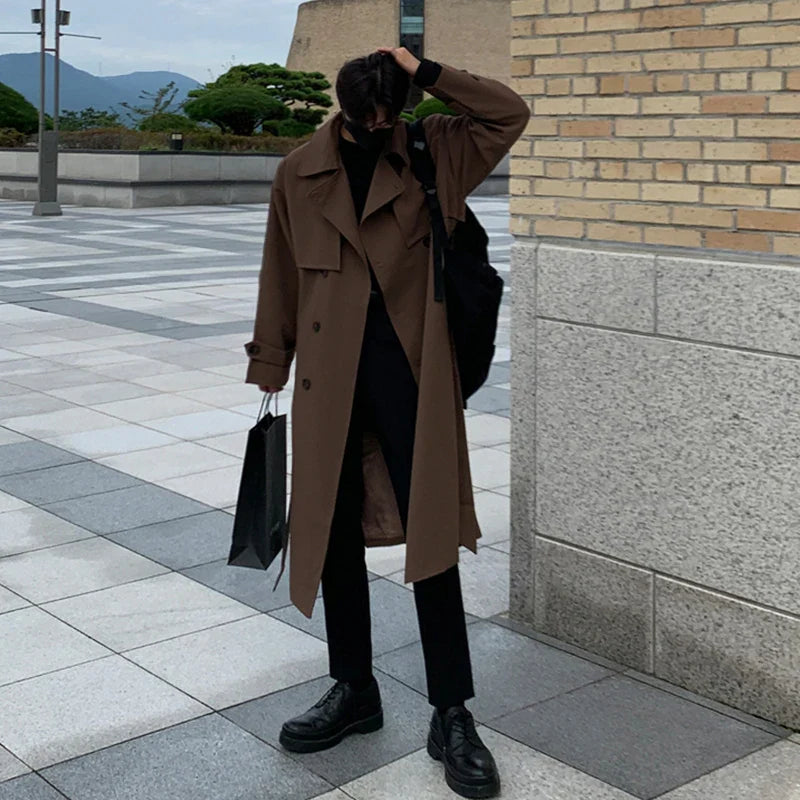 sanyamk Trench coat Brand New Spring Trench Korean Men's Fashion Overcoat Male Long Windbreaker Streetwear Men Coat Outer Wear Clothing