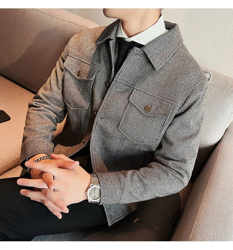 Bonsir Nwe Slim Fit Woolen Plaid Bomber Winter Jacket Men Japanese Streetwear Men Jacket Winter Jackets For Men Brand Coat S-3XL