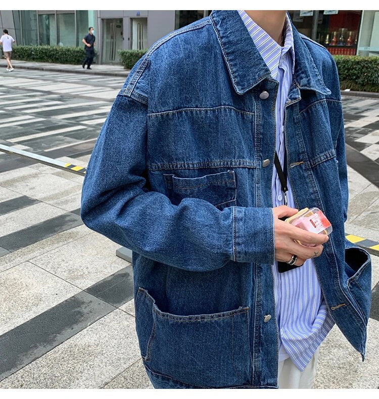 sanyamk New Spring Autumn Men's Denim Jacket Fashion Casual Cotton Jeans Coat Male Brand Classic Lapel Outwear Top Clothes A24