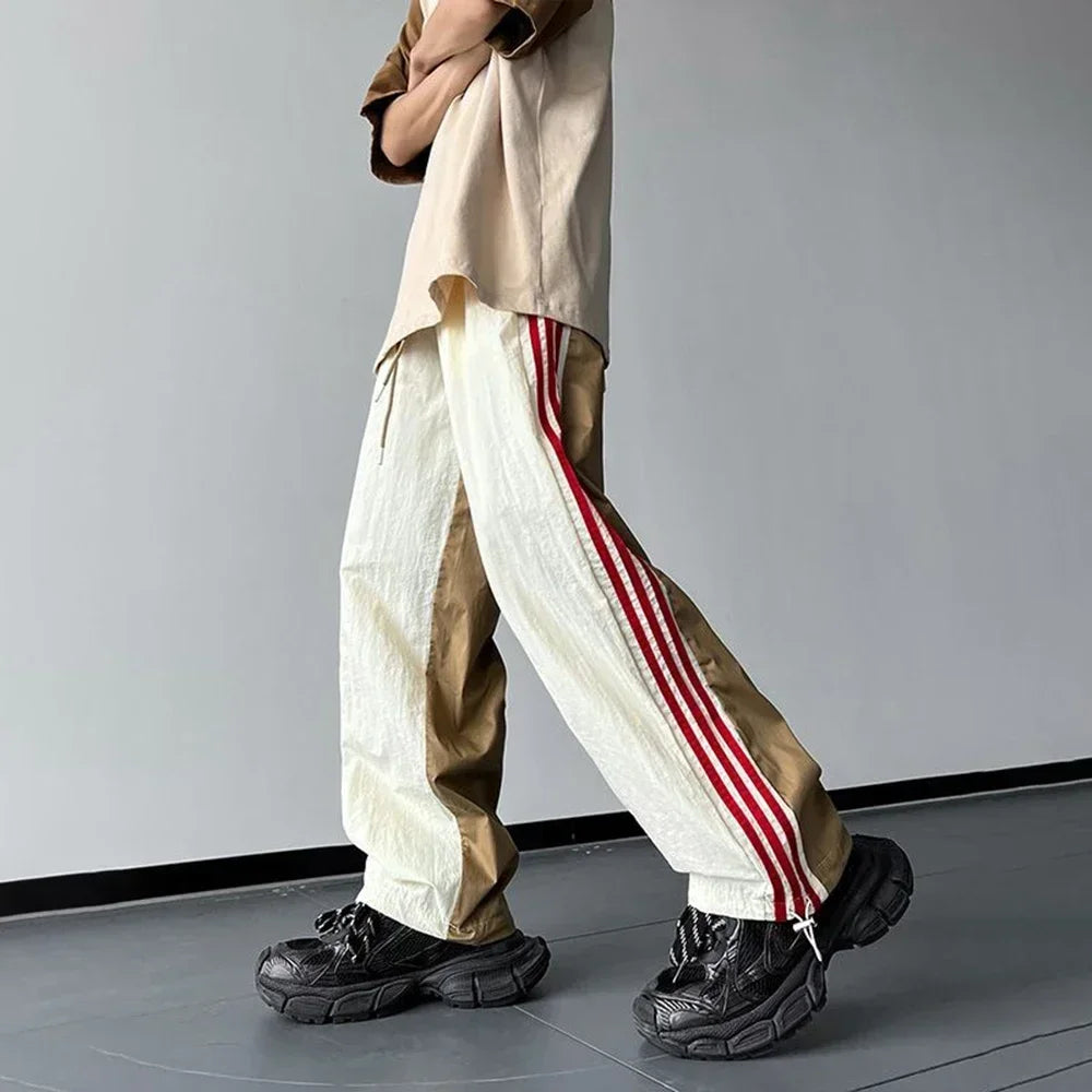 Bonsir Spring And Autumn Y2k Sweatpants Thin American Street Color Matching Loose Casual Striped Contrasting Color Mens Trousers