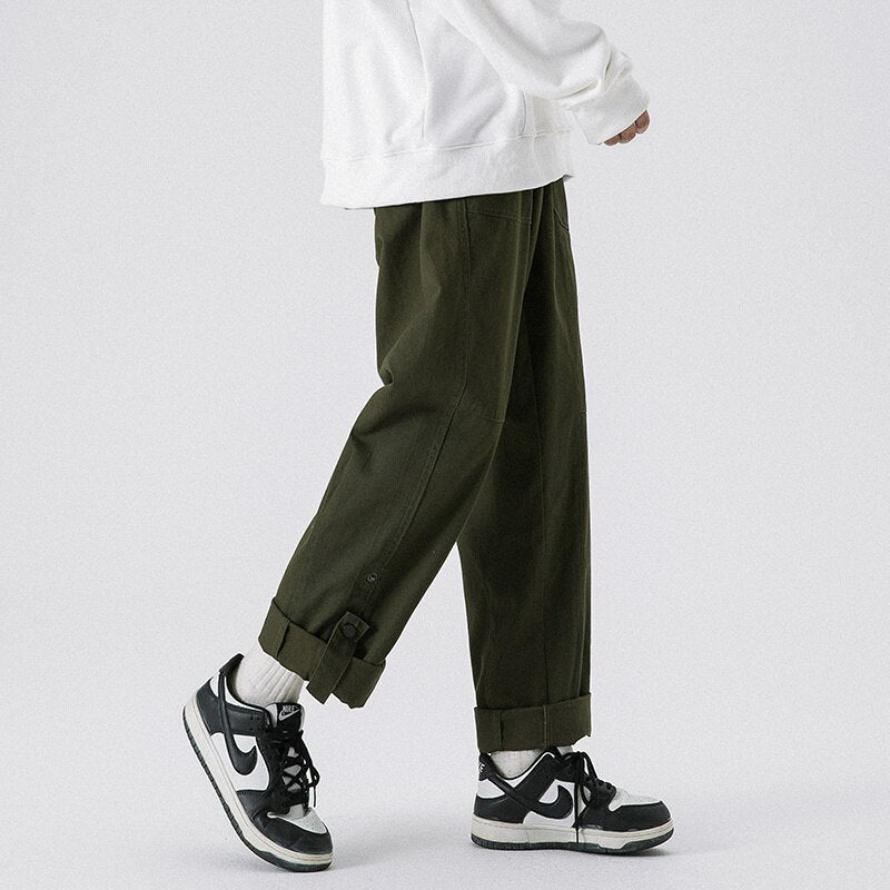 sanyamk 3-color Cotton Casual Pants Men Fashion Retro Cargo Pants Men Japanese Streetwear Hip Hop Loose Straight Pants Mens Trousers